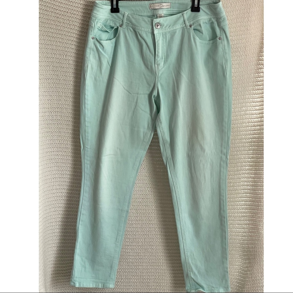 Women’s seafoam green stretch denim trousers size 16 W by 1964 denim